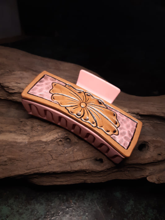 Tooled claw clip- Pink