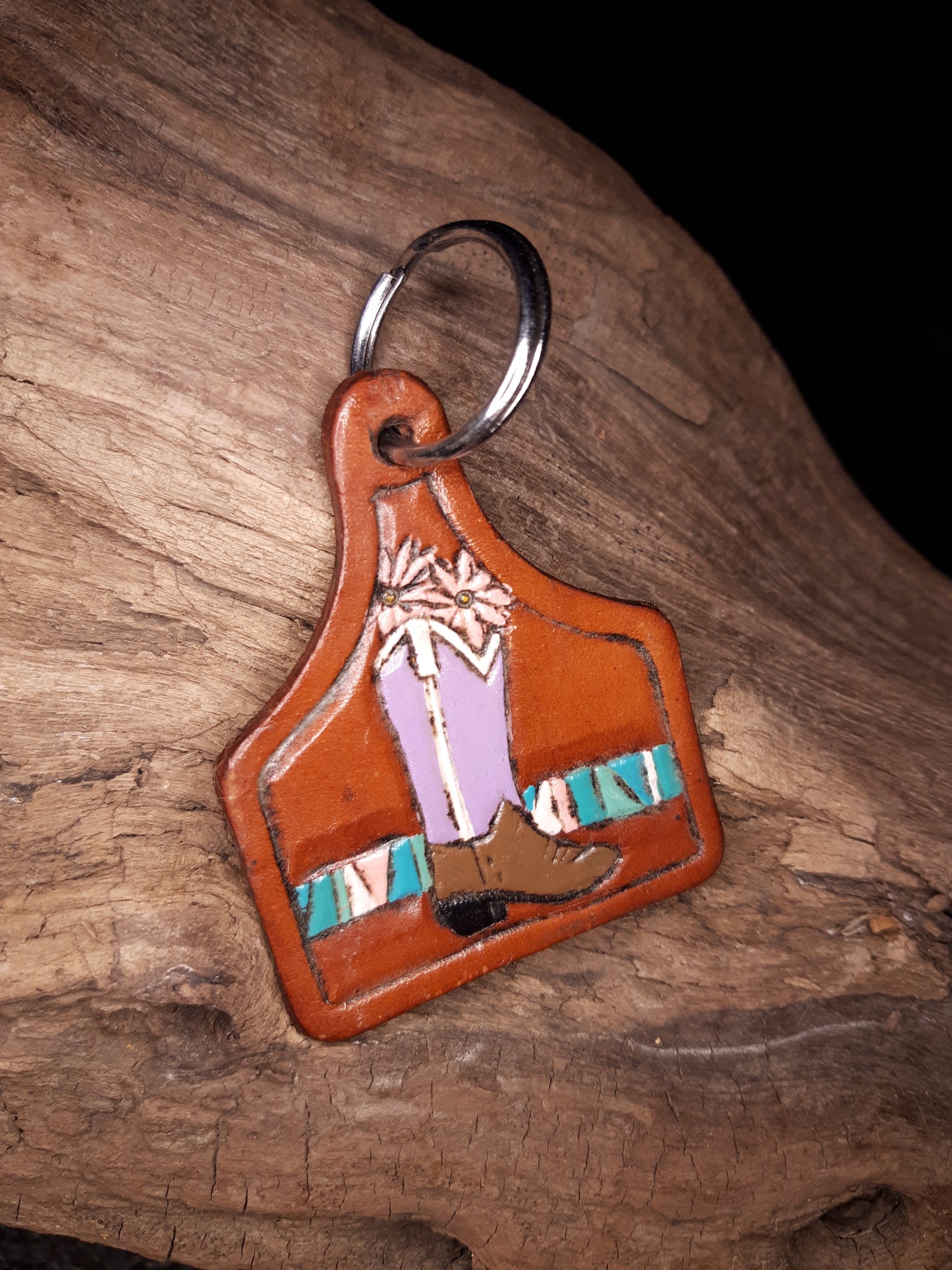 Cowtag keychain- lavendar boot