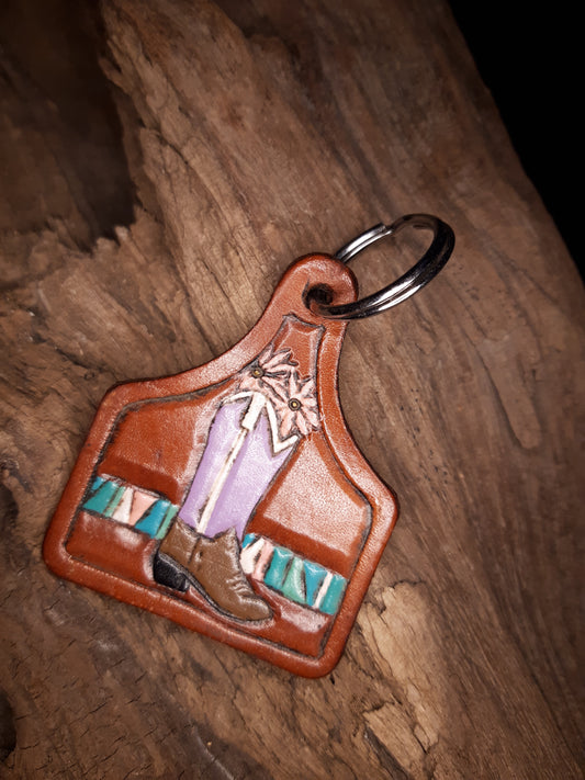 Cowtag keychain- lavendar boot