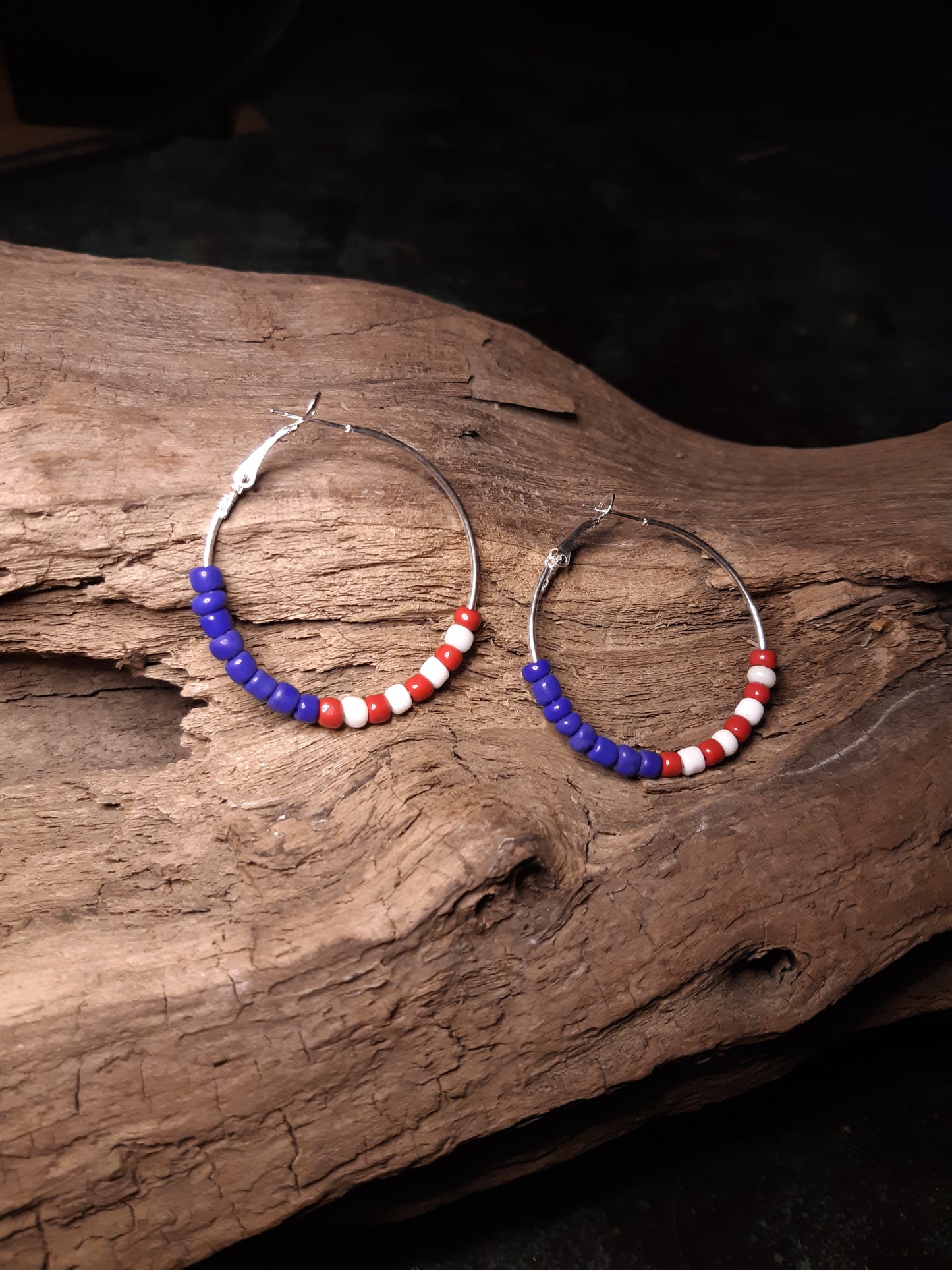 Beaded Hoops- Red, White & Blue