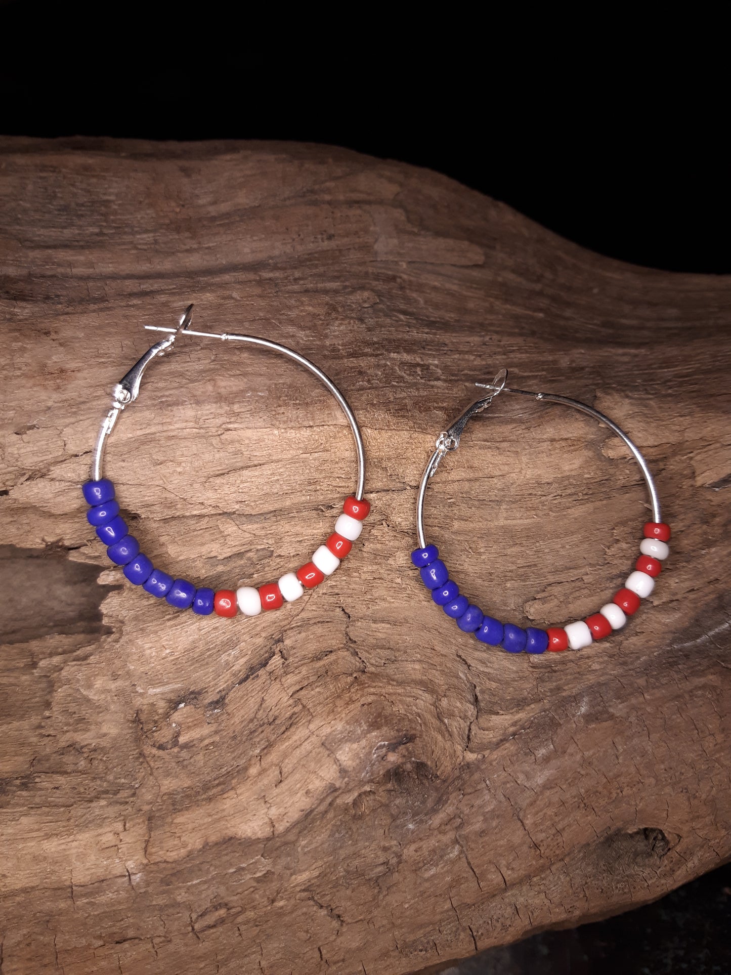 Beaded Hoops- Red, White & Blue