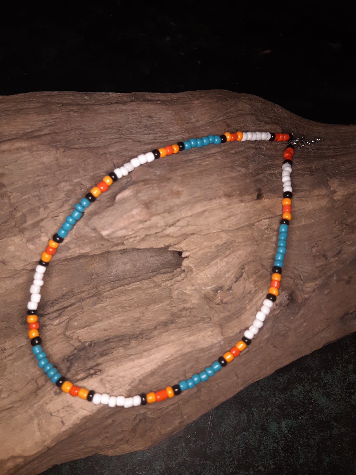 Beaded Choker- teal/orange