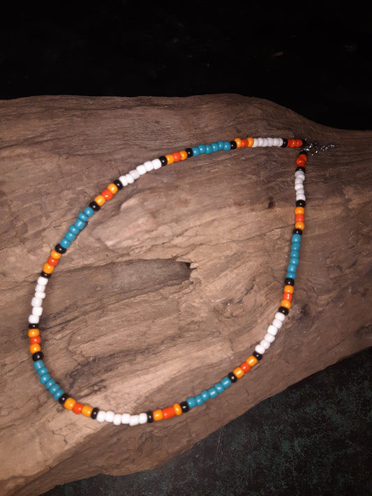 Beaded Choker- teal/orange