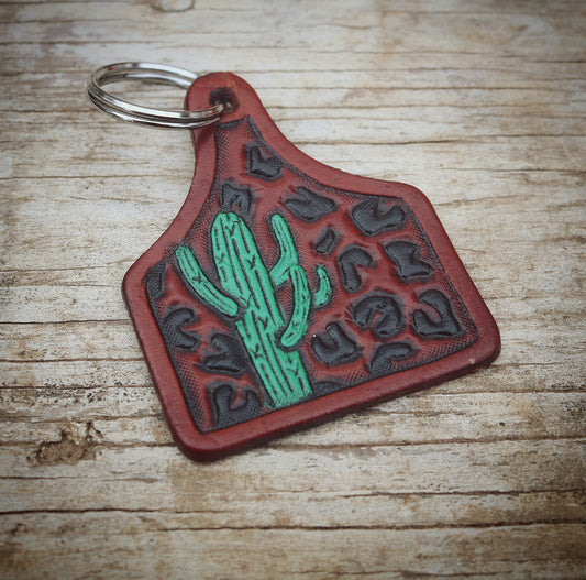 Cactus & Cheetah Cowtag Keychain